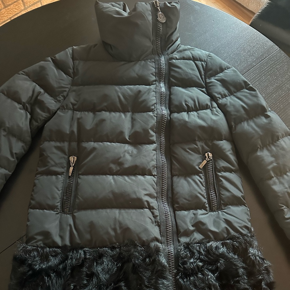 Moncler 3/4 winter coat with fur detailing